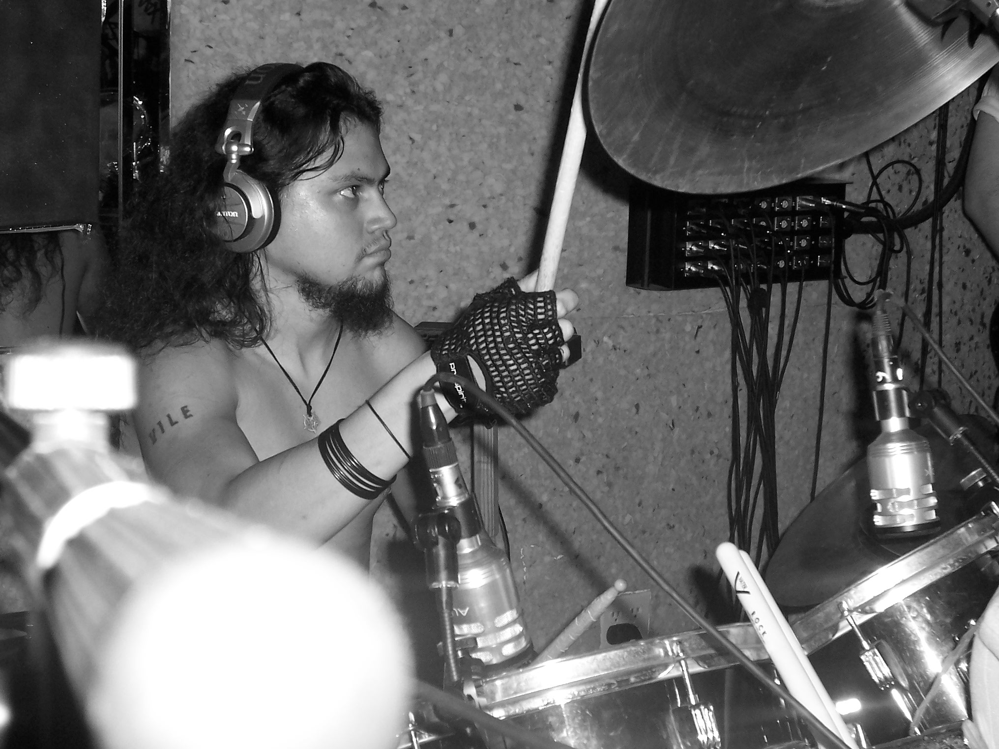 VoR (Brian Vorisek) recording drum tracks for Diluting The Gene Pool - October 2004 - Insane Sounds Studios in Plantation, FL - Photo by Ali Harris
